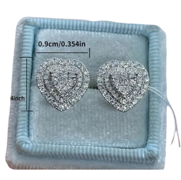 New Heart Shape Cubic Zirconia silver color post Earrings - Picture 2 of 5